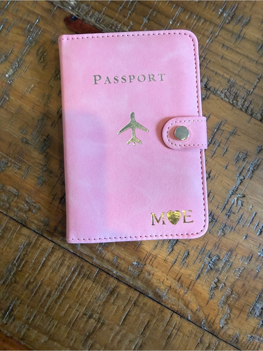 Pink Passport Holder with Gold Accents